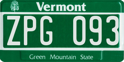 VT license plate ZPG093