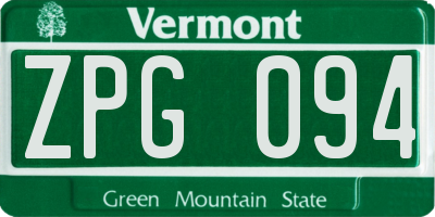 VT license plate ZPG094