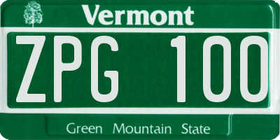 VT license plate ZPG100