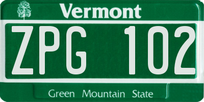 VT license plate ZPG102