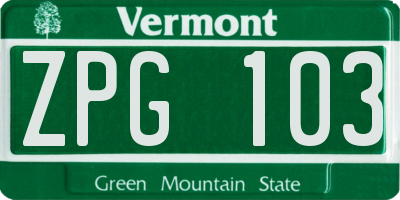 VT license plate ZPG103