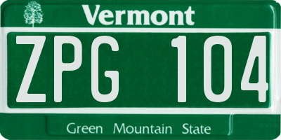 VT license plate ZPG104