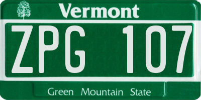 VT license plate ZPG107