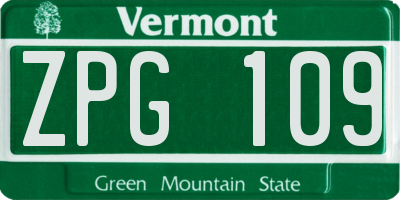 VT license plate ZPG109
