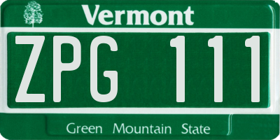 VT license plate ZPG111