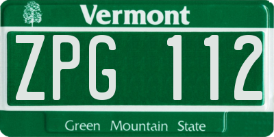 VT license plate ZPG112