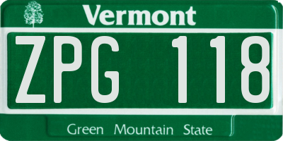 VT license plate ZPG118