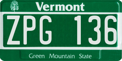 VT license plate ZPG136