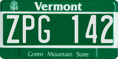 VT license plate ZPG142