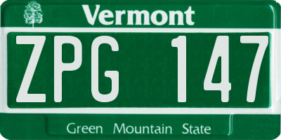 VT license plate ZPG147