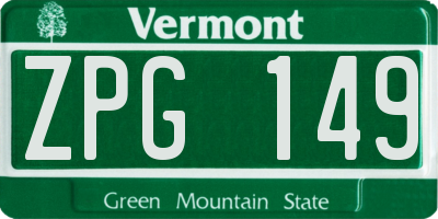 VT license plate ZPG149