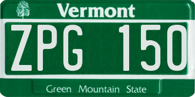 VT license plate ZPG150
