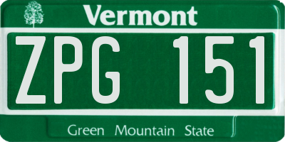 VT license plate ZPG151