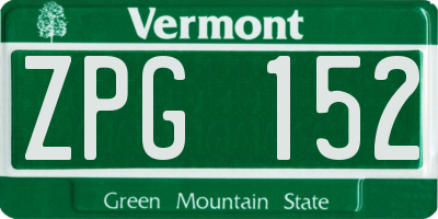 VT license plate ZPG152