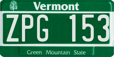 VT license plate ZPG153