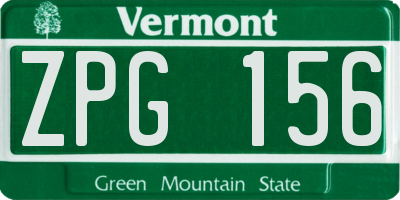VT license plate ZPG156