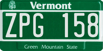 VT license plate ZPG158