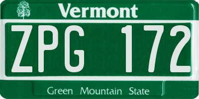 VT license plate ZPG172