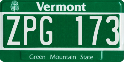 VT license plate ZPG173