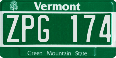 VT license plate ZPG174
