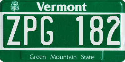 VT license plate ZPG182