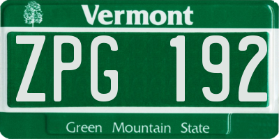 VT license plate ZPG192