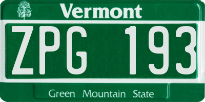 VT license plate ZPG193