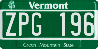 VT license plate ZPG196