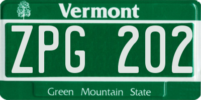VT license plate ZPG202