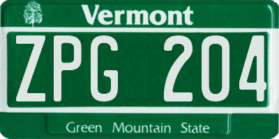 VT license plate ZPG204