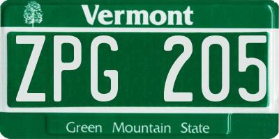 VT license plate ZPG205
