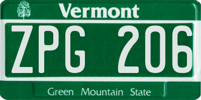 VT license plate ZPG206