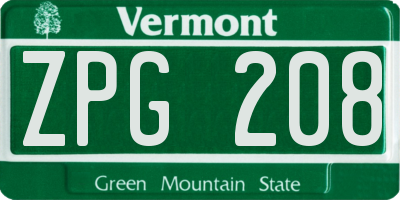 VT license plate ZPG208
