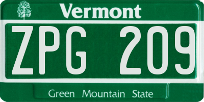 VT license plate ZPG209
