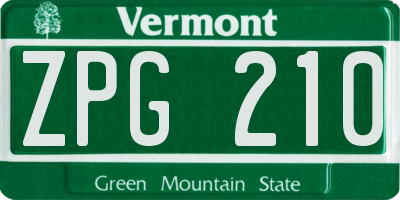 VT license plate ZPG210