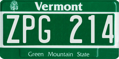 VT license plate ZPG214