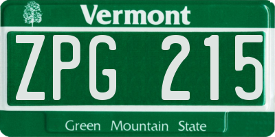 VT license plate ZPG215