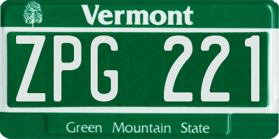 VT license plate ZPG221