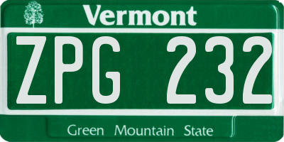 VT license plate ZPG232