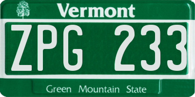 VT license plate ZPG233