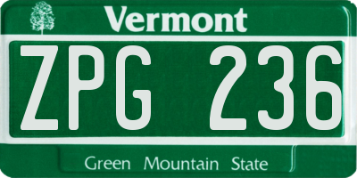 VT license plate ZPG236