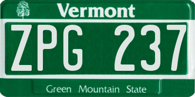 VT license plate ZPG237