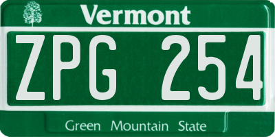 VT license plate ZPG254