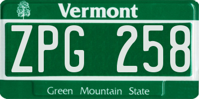 VT license plate ZPG258