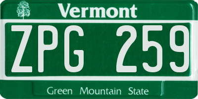 VT license plate ZPG259