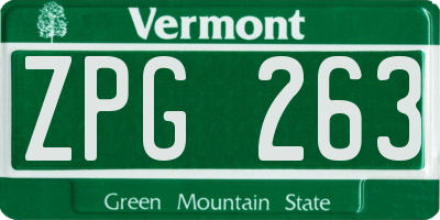 VT license plate ZPG263
