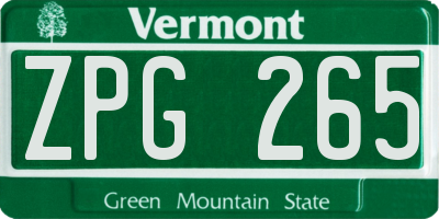 VT license plate ZPG265