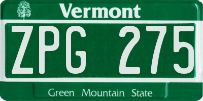 VT license plate ZPG275