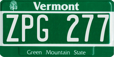 VT license plate ZPG277