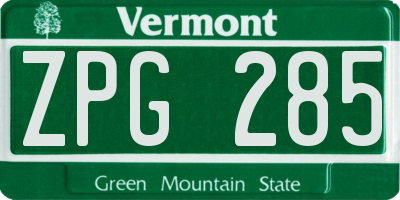 VT license plate ZPG285